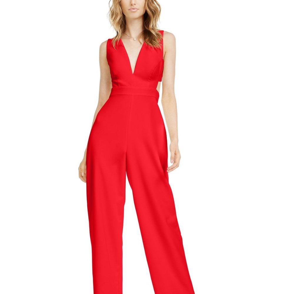 Aidan by Aidan Mattox V-Neck Cutout Jumpsuit Red